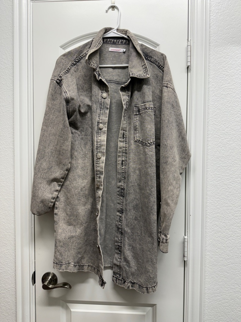 Shoe Dazzle Faded Gray Washed Denim Long Shirt Jacket
